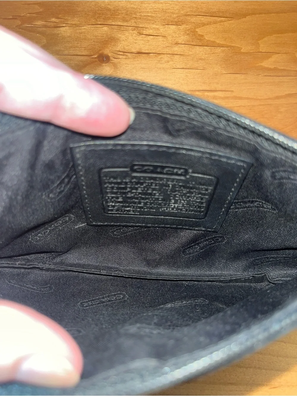 Coach Vintage Black Leather Zip Pouch with Logo Tag